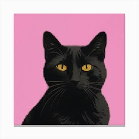 Black Cat On Pink Background Canvas Print