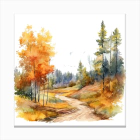 Watercolor Autumn Forest Road 1 Canvas Print