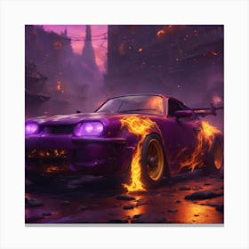 Purple Car On Fire 1 Canvas Print