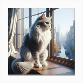 High Resolution 3d Image Of An Elegant Cat Sitting On The Windowsill 1 Canvas Print