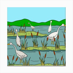 Marshlands Landscape Birds Nature Reeds Wetlands Ecosystem Canvas Print