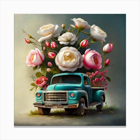Vintage Truck With Flowers Canvas Print