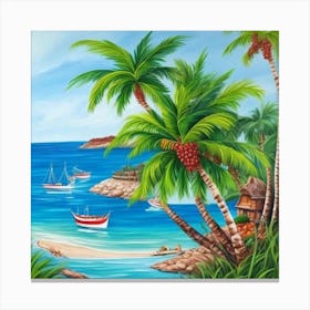 Beach Scene With Palm Trees 2 Canvas Print