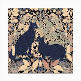 William Morris  Inspired  Classic Cats Blue Square Canvas Print