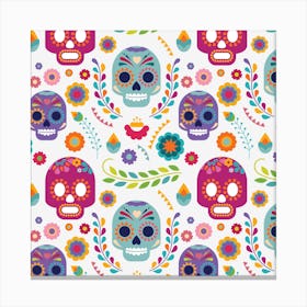 Mexican Floral With Skull Seamless Pattern Canvas Print