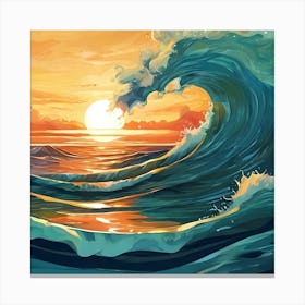 Sunset Ocean Wave Painting Canvas Print