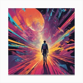 Kips Is Walking Down A Long Path, In The Style Of Bold And Colorful Graphic Design, David , Rainbow Canvas Print