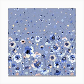 Ink Soft Flowers Blue Degrade Square Canvas Print
