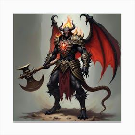 A Demon Warrior With Burning Eyes And A Massive Axe 1 Canvas Print