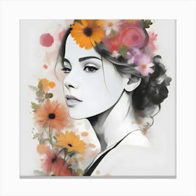 Portrait Of A Woman With Flowers 1 Canvas Print