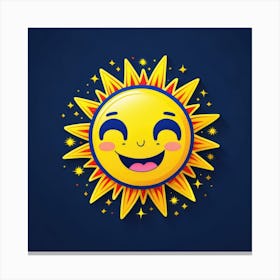 Lovely smiling sun on a blue gradient background 96 Canvas Print