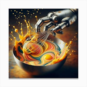 Robot Hand Mixing Eggs In A Bowl Canvas Print