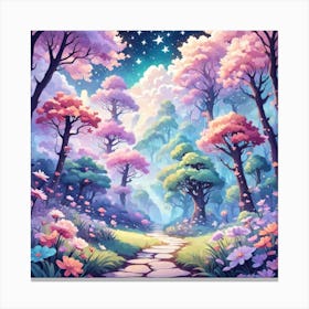 A Fantasy Forest With Twinkling Stars In Pastel Tone Square Composition 12 Canvas Print