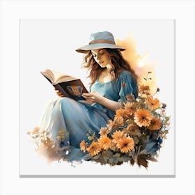 Girl Reading A Book Canvas Print