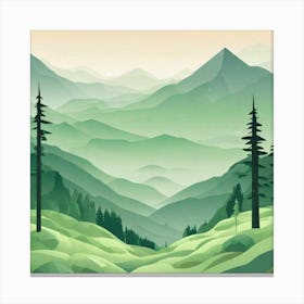 Misty mountains background in green tone 210 Canvas Print