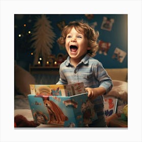 Child Opens A Christmas Present Canvas Print