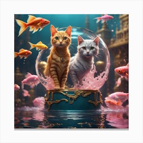 Two Cats In A Goldfish Bowl Canvas Print