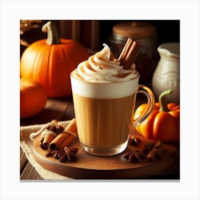 Latte With Cinnamon And Pumpkins Canvas Print