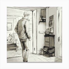 A blond man coming home to his family house after being away a long time sketch Canvas Print