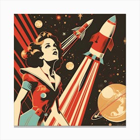 Soviet Themed Space Rocket Girl Canvas Print
