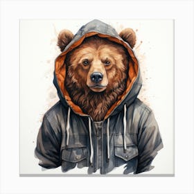 Watercolour Cartoon Grizzly Bear In A Hoodie 2 Canvas Print