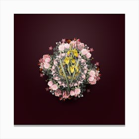 Vintage Irises Flower Wreath on Wine Red n.0726 Canvas Print