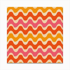 Retro Groovy Waves in Orange Pink And Red  Canvas Print