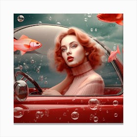 Beautiful Woman In A Car 1 Canvas Print