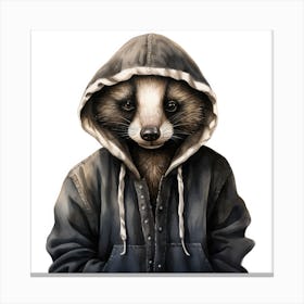 Watercolour Cartoon Badger In A Hoodie Canvas Print