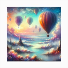 Dreamy Pastel Painting Of Hot Air Balloons Drifting Over A Fantasy Landscape, Style Soft Pastel Painting 1 Canvas Print