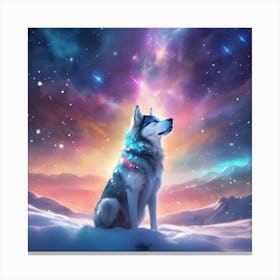 Husky lit by the Northern Lights Canvas Print