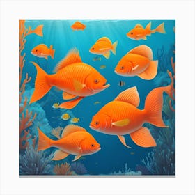 Illustration Of Orange Fish Underwater In The Ocean Canvas Print