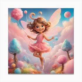 Fairy Flying Through A Whimsical World Of Candy Colored Clouds Canvas Print