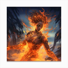 Flaming Anime Woman Canvas Print