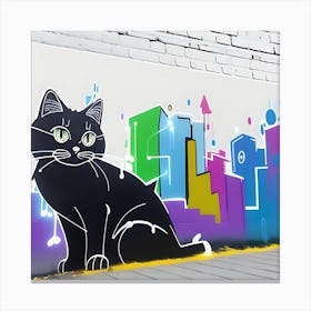Graffiti black Cat city silhouette Canvas Print