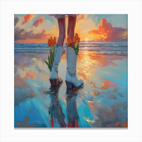 Sunset Girl In Boots Canvas Print