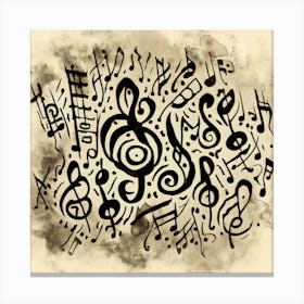 Music Notes On A Grungy Background Canvas Print