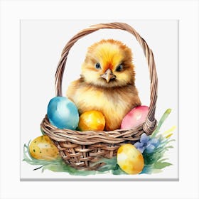 Easter Chick In Basket 4 Canvas Print