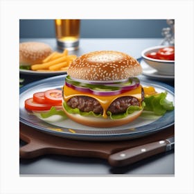 Hamburger On A Plate 107 Canvas Print