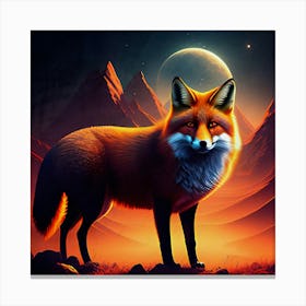 Fox And A Full Moon Canvas Print