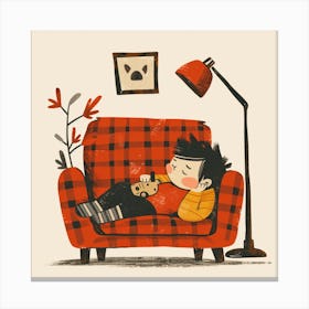 Illustration Of A Boy Sleeping On A Couch Drawing Canvas Print