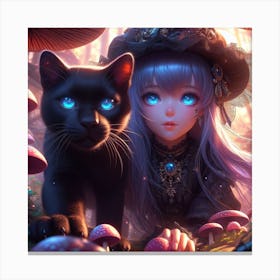 Black Cat With Blue Eyes Canvas Print