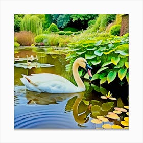 Swan In Pond 1 Canvas Print