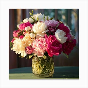 Firefly Elegant Vase Of Roses And Peonies In Bloom 22072 Canvas Print