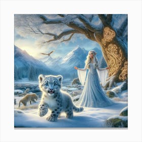 Fairy and the white tiger Canvas Print