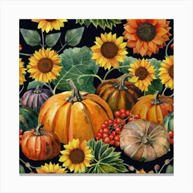 Pumpkins And Sunflowers 5 Canvas Print