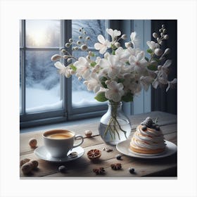 Coffee Table With Flowers Canvas Print