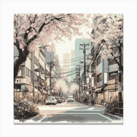 "Sakura Boulevard" | Sakura, Cherry Blossoms, Tokyo, Japan, Artwork, Wall Art, Watercolor, Nature, Aesthetic, Zen, Lofi, Anime Canvas Print