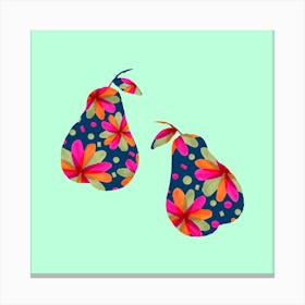 FLORAL PEARS MAGENTA GREEN ON MINT Canvas Print