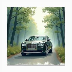 Luxury Vehicle In A Misty Forest, Watercolor Painting 1 Canvas Print